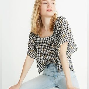 Madewell Daisy Sketch embroidered butterfly gingham top size XXS